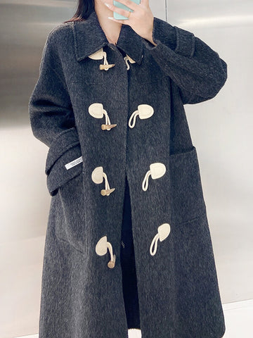 Airchics manteau en laine longue unicolore avec poches boutons femme oversized
